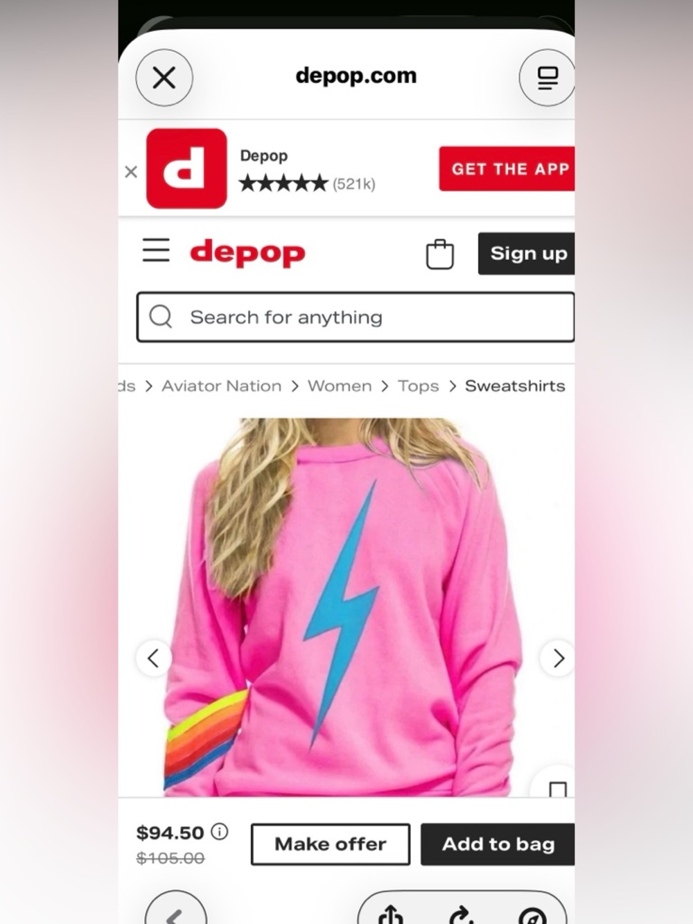 Aviator Nation Pink Crewneck with Blue Accent - Picture 4 of 4